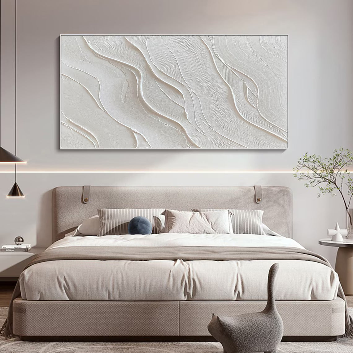 3D White Minimalist Beach Painting Textured Wall Art
