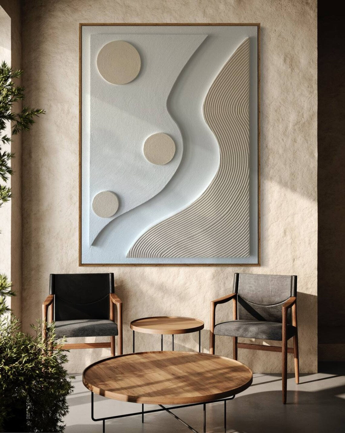 Beige and white abstract 3D textured wall art