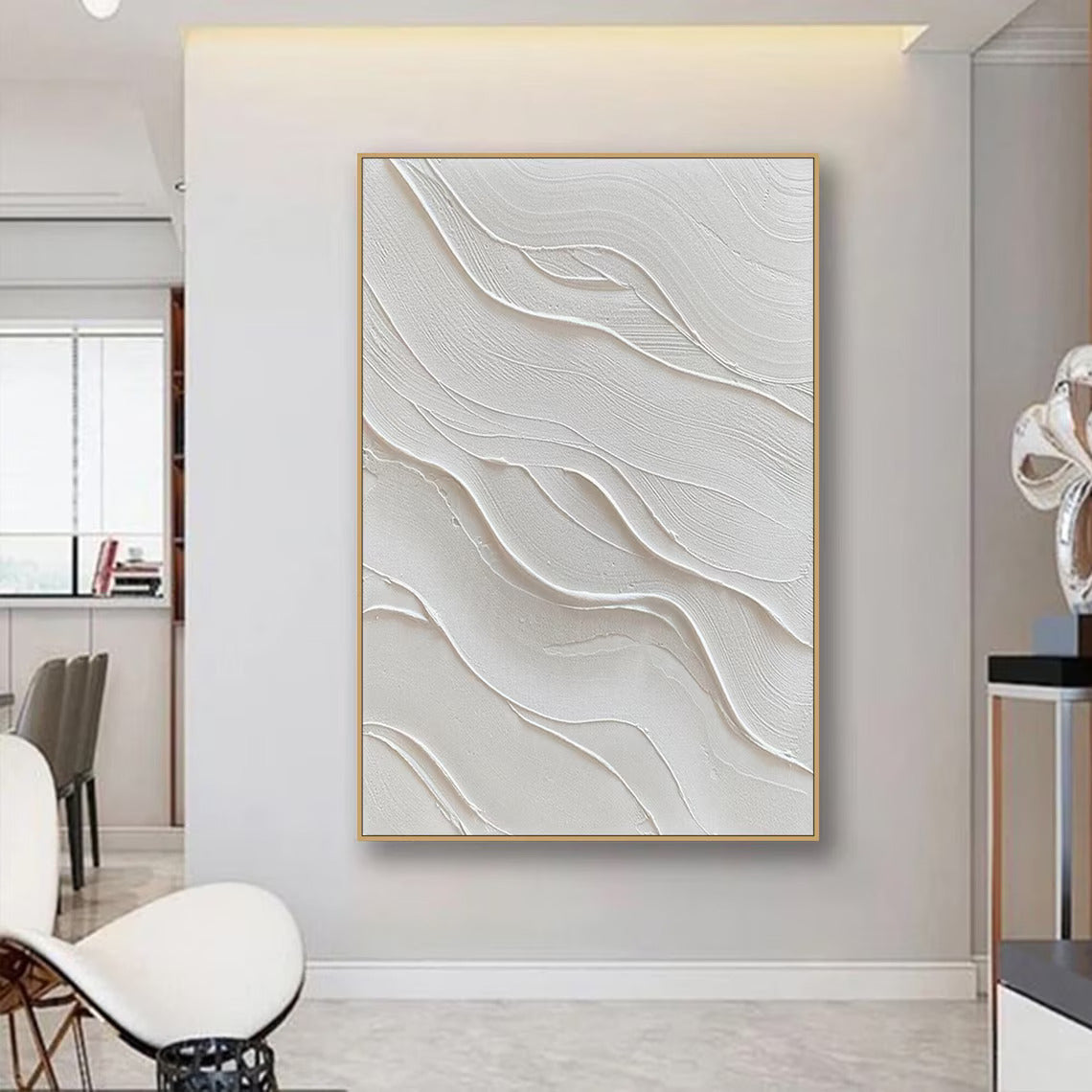3D White Minimalist Beach Painting Textured Wall Art