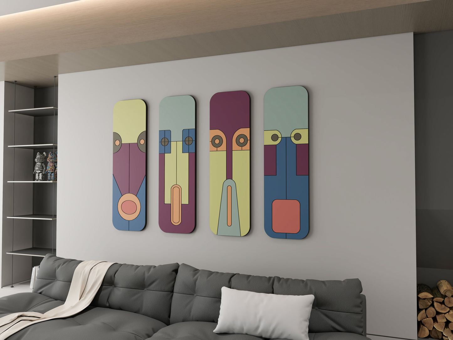 Abstract Face mask 3D Wall art (Set of 4)