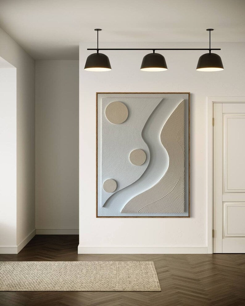 Beige and white abstract 3D textured wall art