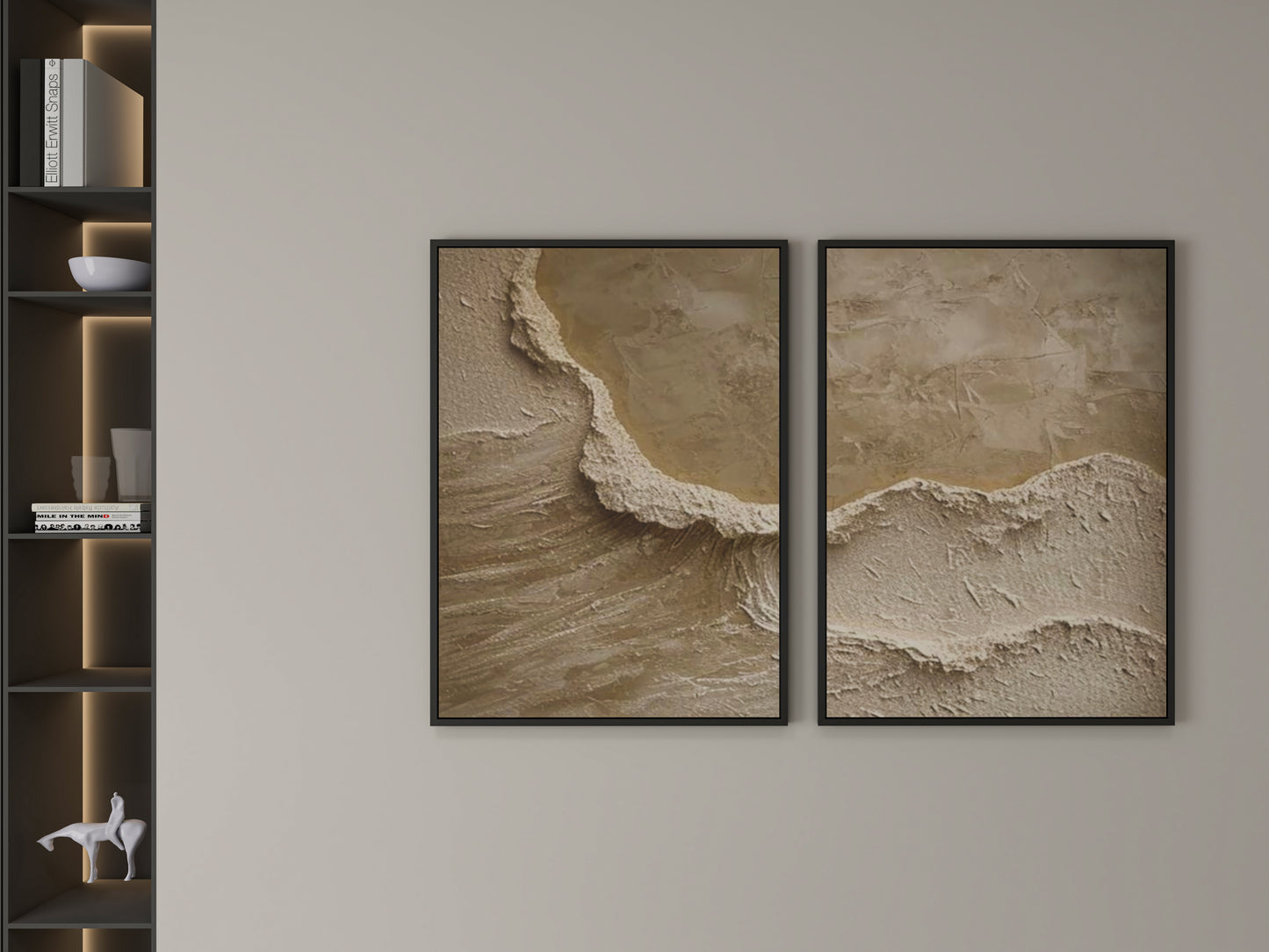 Beige Textured Abstract Ocean waves art (set of 2)