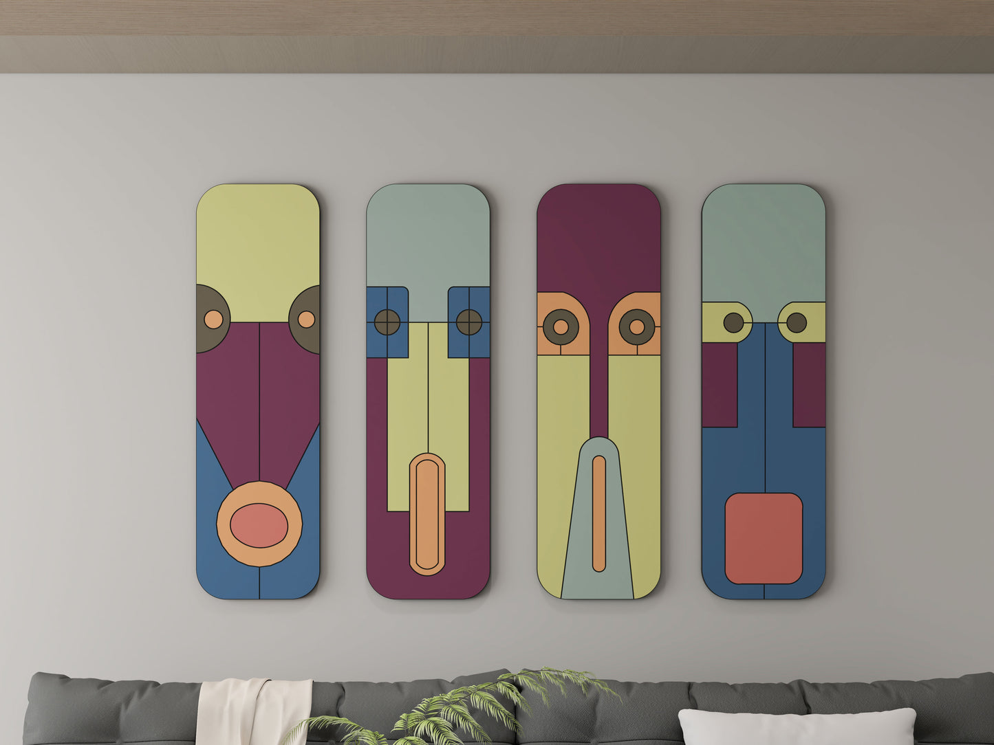 Abstract Face mask 3D Wall art (Set of 4)