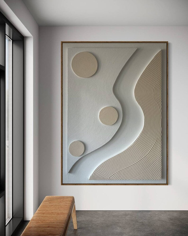 Beige and white abstract 3D textured wall art