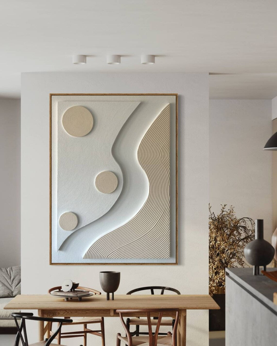 Beige and white abstract 3D textured wall art