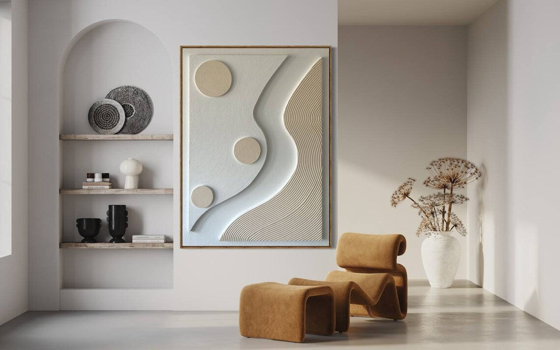 Beige and white abstract 3D textured wall art