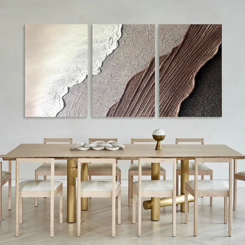 Beige Textured Abstract Ocean waves art (set of 3)