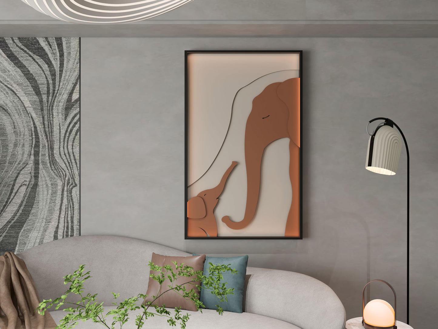 Elephant with baby elephant 3D Wall Art