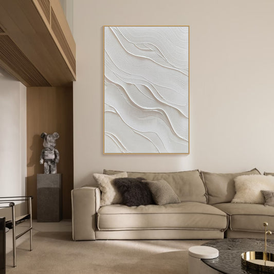 3D White Minimalist Beach Painting Textured Wall Art