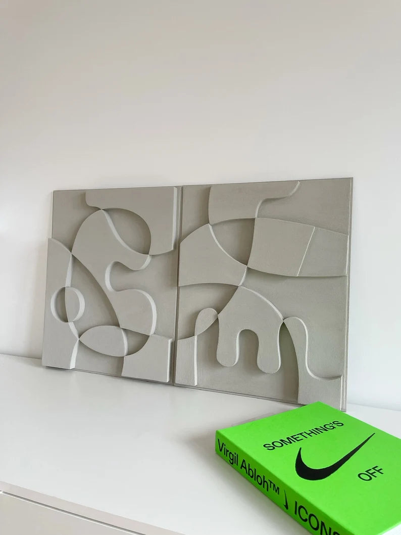 New 3D Abstract Relief Wall Art – Home Decor Sculpture - (Set of 2)