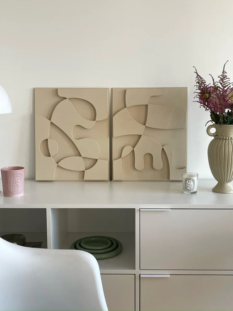 New 3D Abstract Relief Wall Art – Home Decor Sculpture - (Set of 2)