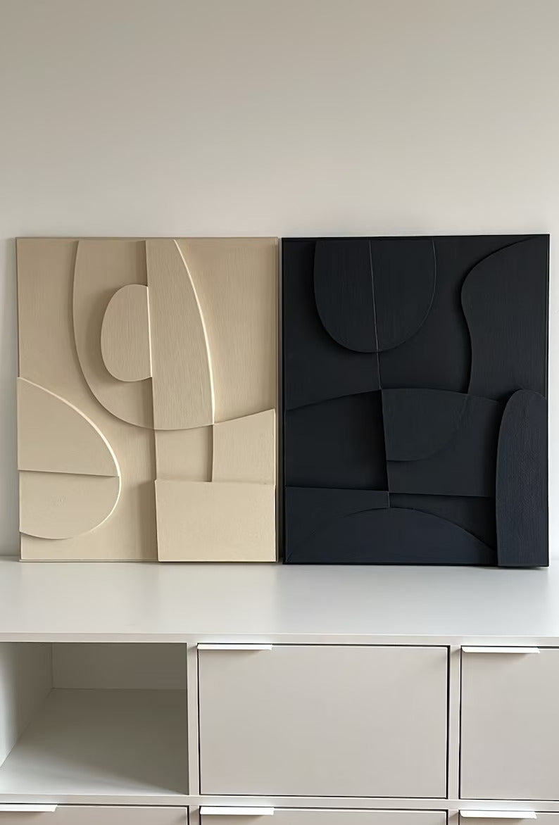 3D Abstract Relief Wall Art – Home Decor Sculpture - (Set of 2)..