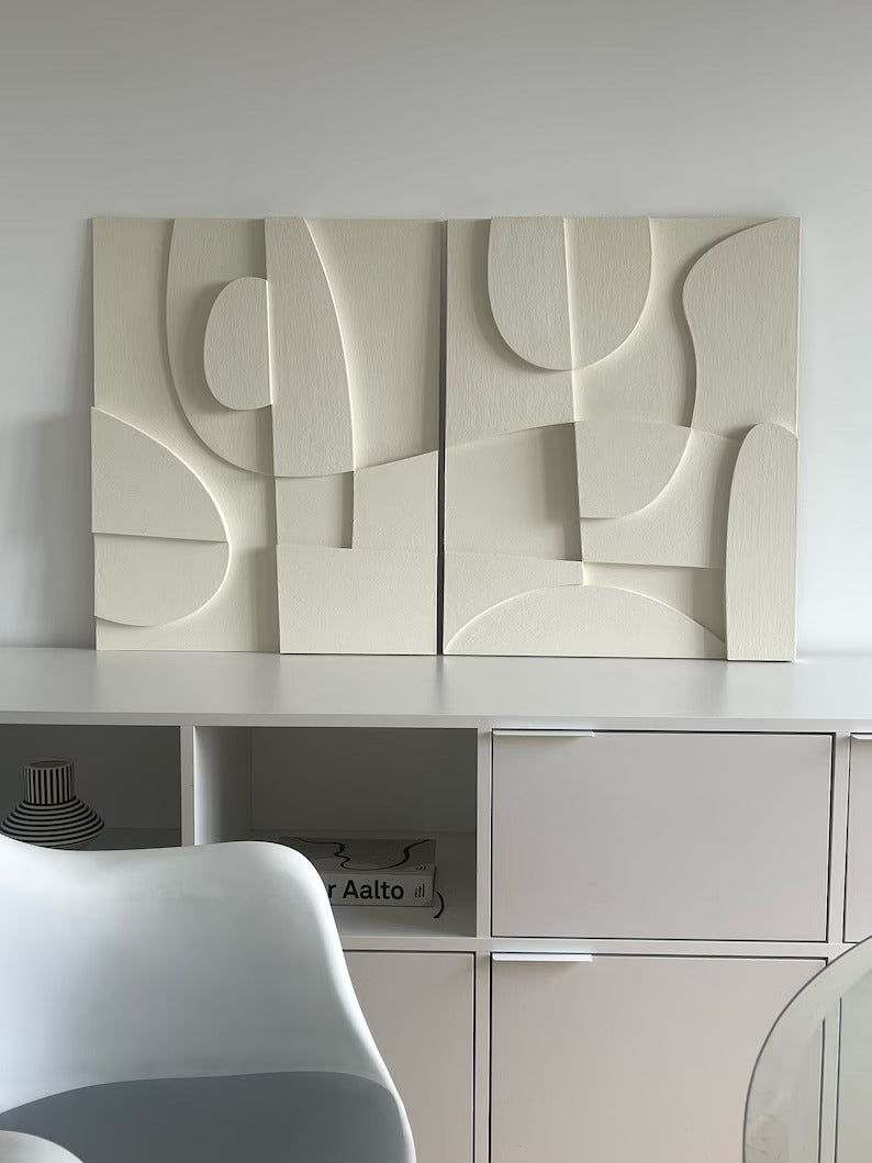 3D Abstract Relief Wall Art – Home Decor Sculpture - (Set of 2)..